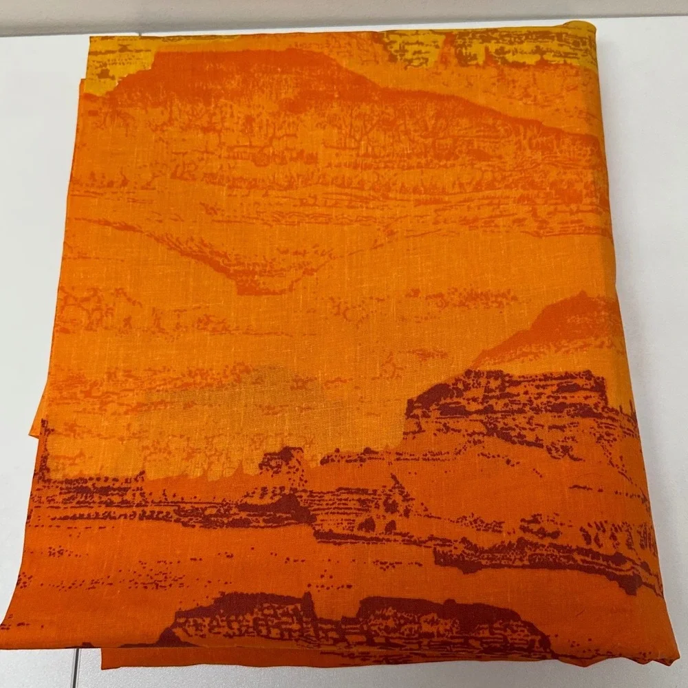 Vintage Queen Flat Sheet Desert Landscape Orange Yellow Canyon Muslin USA Made